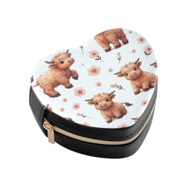 Imagem de Burbuja Mini caixa de joias em forma de coração de vacas fofas para mulheres e meninas, estojo portátil organizador de armazenamento para brincos, anéis, colares e pulseiras