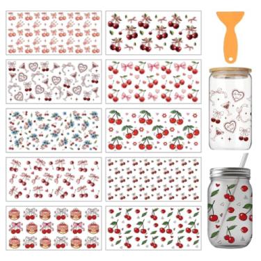Imagem de arricraft 10 adesivos de transferência de copo de PVC com tema cereja, padrão de repetição de arco de cereja UV à prova d'água para copos de 473 ml, janela de vidro, decoração de impressão de casa 24