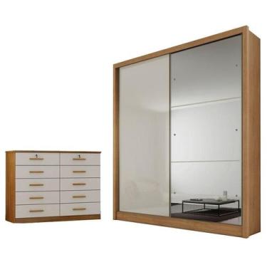 Imagem de Guarda Roupa Solteiro Dante com Nicho e Espelho e Gaveteiro Milão com 