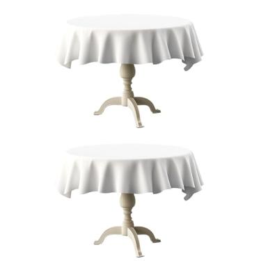 Imagem de Toalha de mesa redonda TWINPRET 121 cm, toalha de mesa branca de poliéster lavável à prova d'água – capa de mesa circular resistente a manchas e óleo para jantar em ambientes internos e externos