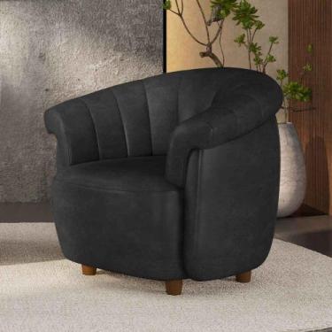 Imagem de Poltrona Decorativa Latvia 86cm Pés de Madeira PU Preto Manchado G45 -