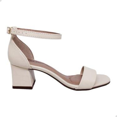 Imagem de Sandália Beira Rio Salto Bloco Médio Creme Confortável Macia, 38