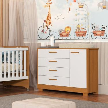 Imagem de Cômoda para Quarto de Bebê 1 Porta e 4 Gavetas Zaki Branco Fosco /Savana