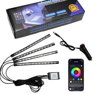 Imagem de Luzes interiores de carro RGB 4 em 1 com controle de aplicativo, modo de sincronização de música, kit de fita de LED de 12 V para carro, caminhão, SUV – iluminação ambiente inteligente com mudança de