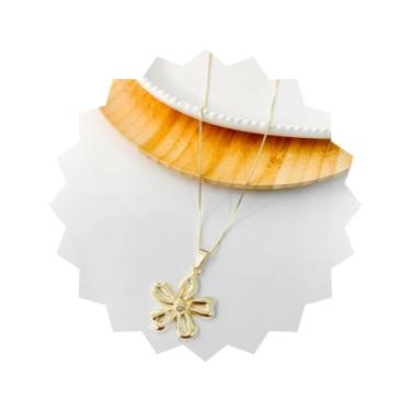 Imagem de ROHNES Colar Feminino Folheado a Ouro 18k, Flor Vazada Orgânico, Prata, Aço Inoxidável e Ouro, Metal