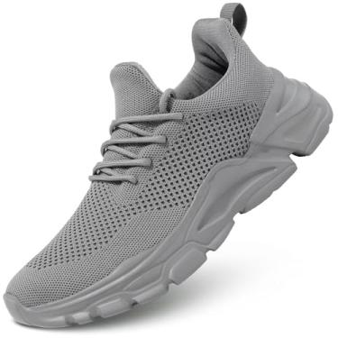 Imagem de Wrezatro Tênis de corrida masculino sem cadarço, ultraleve, respirável, antiderrapante, casual, moderno, malha, treino, esportes, Z70-cinza, 39