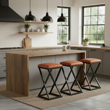 Imagem de Kit 3 Banco Banqueta 80 Cm Alta Bancada Gourmet Bistrô Corino Cor:caramelo