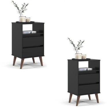 Imagem de Kit 2 Mesa de Cabeceira Roma Quarto com 2 Gavetas - Loja DoceLar, Pret