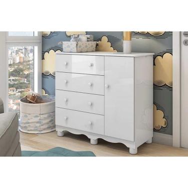Imagem de Cômoda Bebê Junior c/ 1 Porta e 4 Gavetas Branco - Peroba