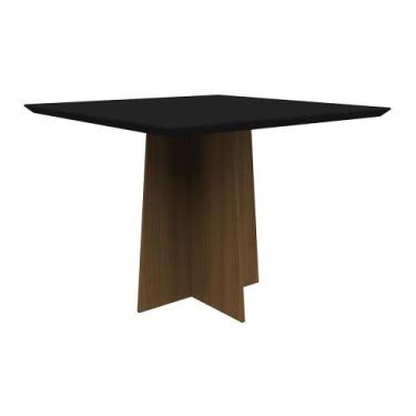 Imagem de Mesa de Jantar Quadrada Tampo com Vidro Tina 100 cm Preto Base Imbuia 