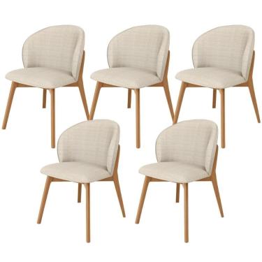 Imagem de Kit 05 Cadeiras De Jantar E Estar Living Estofada Mia L02 Linho Palha - Lyam Decor