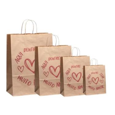 Imagem de Sacolas papel kraft kit 25 cada tamanho pp p m g coração - MLBpel