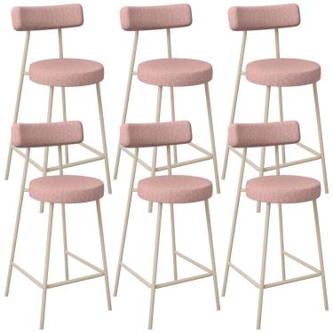 Imagem de Kit 06 Banquetas Baixa Bar Cozinha Sala De Jantar Aço Milão Arena L02 Linho Rosa - Lyam Decor