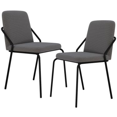 Imagem de Kit 02 Cadeiras Estofada Para Sala De Jantar Loft Preto C01 Linho Fendi Cinza - Lyam Decor