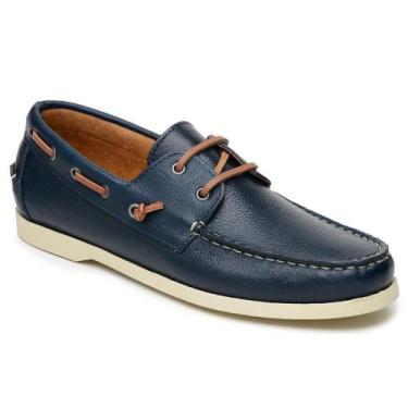 Imagem de Mocassim Masculino Jacometti Dockside Couro Conforto Causal, Azul mari