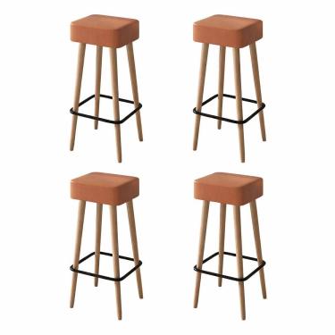 Imagem de Kit 04 Banquetas Alta Para Cozinha Área Gourmet Dubai Couríssimo Amarula - Desk Design