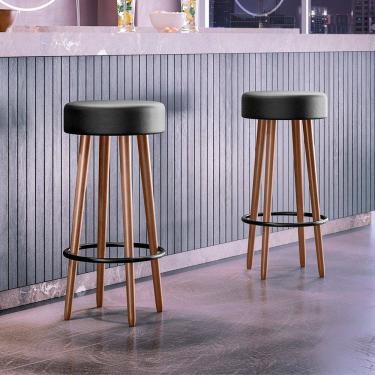 Imagem de Kit 02 Banquetas Alta Para Cozinha Área Gourmet Berlin Couríssimo Preto - Desk Design