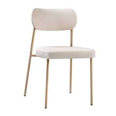Imagem de Cadeira Sala de Jantar Lavínia Estofada Base Champagne Linho Bege - Desk Design