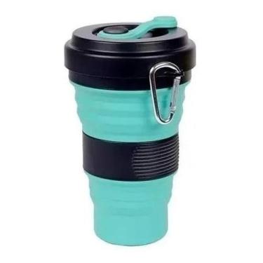 Imagem de Copo Ecologico Retratil Silicone Grande Dobravel 550ml Cor:Verde Agua 