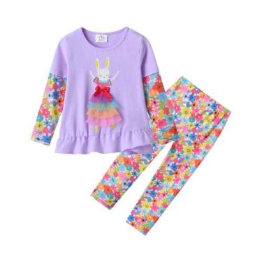 Imagem de Conjunto De Pijama Floral Para Meninas, Manga Comprida, 2 Peças, Roupa