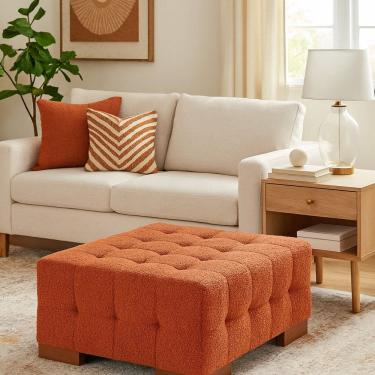 Imagem de Puff para Sala de Estar Bouclê Karen Terracota