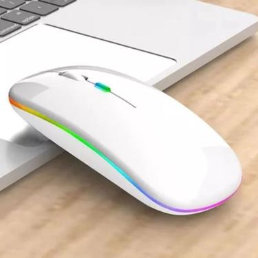 Imagem de Mouse Sem Fio Recarregável Led Rgb Silencioso 2.4 Ghz Gamer Home Office Branco