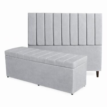 Imagem de Kit De Quarto Roma Cabeceira De Cama Box E Calçadeira Baú Casal King 195 Cm Suede Prata Eli Móveis E Decoração