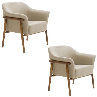 Imagem de Kit 02 Poltronas Luna Base Madeira Poliéster Bouclé Bege - Nexta Casa
