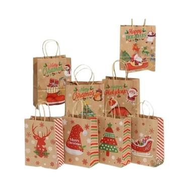 Imagem de Sacolas De Presente De Papel Kraft Para O Natal 8-48pcs Com Impressão 