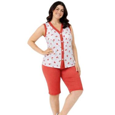 Imagem de Pijama Pescador Regata Aberto Feminino Confortável - Sem marca, Salmão