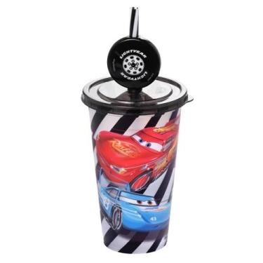Imagem de Copos Carros Relâmpago Mcqueen 500ml Estampado Tampa Canudo Decoração 