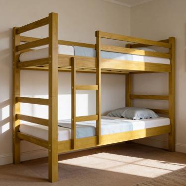 Imagem de Beliche Solteiro Madeira Maciça Com Grade e Escada Lilou B07 Imbuia - Lyam Decor