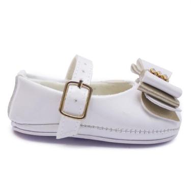 Imagem de Sapatinho Sandalia Sapatilha Batizado Bebe Feminino Rosa e Branco Infa