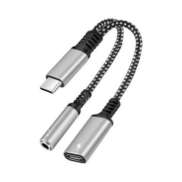 Imagem de Adaptador USB C Para Conector De Fone De Ouvido De 3,5mm 2 Em 1 Tipo C