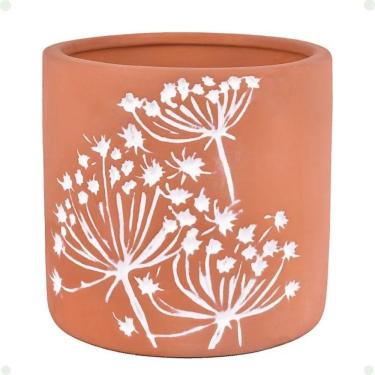 Imagem de Vaso Decorativo Terracota Estampa Floral Branca Redondo 10cm Cerâmica Telha Grillo Home...