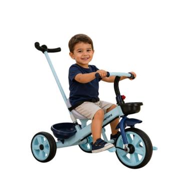Imagem de Triciclo Infantil com Empurrador e Pedal com Cinto de Segurança e Assento Anatômico Azul Unitoys