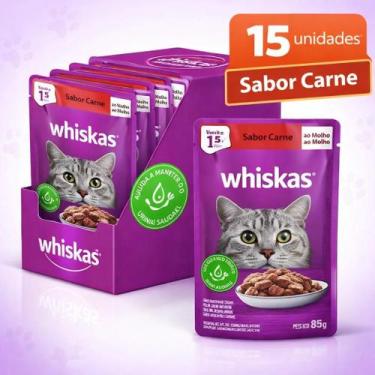 Imagem de Ração Úmida Whiskas Sachê Carne ao Molho Gatos Adultos 15x85g - Nutriç