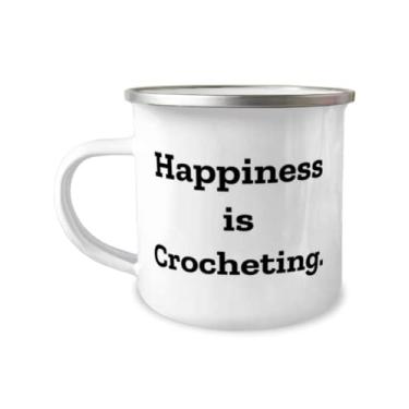 Imagem de Caneca de crochê para amigos, Happiness is Crocheting, Mordaça de crochê 355 ml, de