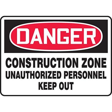Imagem de Accuform Placa adesiva de Dura-Vinil Signs MCRT126XV, Legend"Danger Construction Zone Unauthorized Personnel Keep Out", 25,4 cm de comprimento x 35,5 cm de largura x 0 cm de espessura, vermelho/preto