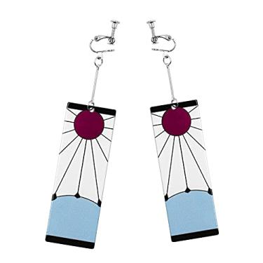 Imagem de Brincos Tanjiro Hanafuda com clipe para homens e mulheres Demon Slayer Cosplay, Small, Acrílico