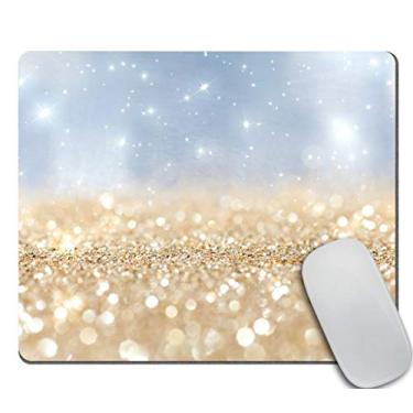 Imagem de Mouse pad de borracha antiderrapante retangular com fundo de glitter branco e dourado Amcove (240 mm x 200 mm x 3 mm)