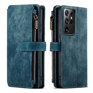 Imagem de Capa de telefone de couro flip de luxo para Samsung Galaxy S21 Ultra S22 S20 FE S10 S9 S8 Note 20 10 Plus Zíper Carteira Tampa de Cartão Coque, Azul, Para Galaxy A72 (4G 5G)