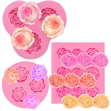 Imagem de FUNSHOWCASE Mini Molde de Silicone 3D para Decoração de Bolos e Artesanato, 3 Unidades, Rosas e Flores Sortidas (Menor)
