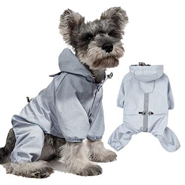 Imagem de Capa de chuva para cães jaqueta de chuva de camada dupla com capuz para cães pequenos médios capa de chuva fofa com orifício para trela/cordão ajustável, azul, G (costas: 30cm)