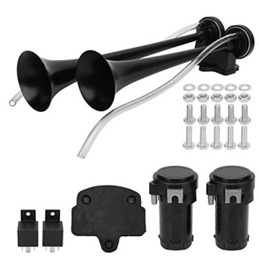 Imagem de Acouto Buzina de ar alto de trompete duplo de 130 dB com compressor para caminhões, clubes, carros, iates, minas, carrinhos, tipo de item: voltagem de buzina de ar dupla, 12 V,
