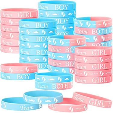 Imagem de Pulseiras de revelação de gênero, pulseiras de silicone Team Menina; pulseiras de festa de revelação de gênero; pulseira de borracha para chá de bebê; artigos para lembrancinhas de festa de revelação; azul e rosa (60)