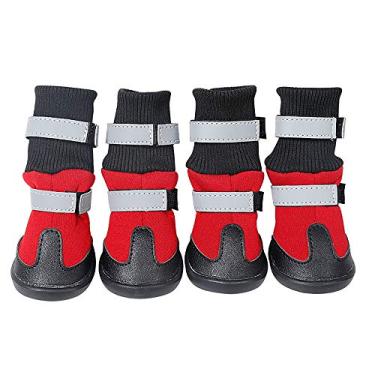 Imagem de Botas de neve de inverno para filhotes sapatos casuais para cães capa de sapato resistente ao desgaste quente para corrida caminhada 4 peças/conjuntos, vermelho, M