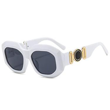 Imagem de Óculos de sol redondos de luxo gradiente feminino designer armação grossa óculos de sol superdimensionados uv400 óculos de sol hip hop, C2 branco preto, tamanho único
