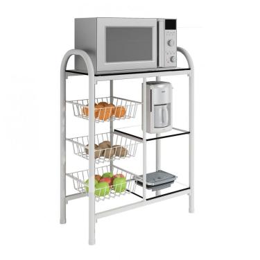 Imagem de Fruteira de Aço 3 Cestas 3 Prateleiras de Vidro Espanha BM Móveis Tubulares Branco