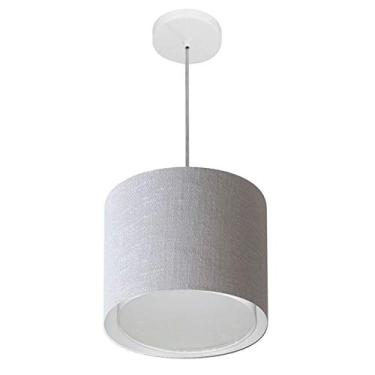 Imagem de Lustre Pendente Cilíndrico Duplo Cúpula Tecido 30/30x25 cm, Vivare Iluminação, Pendente4284 CZ, Cinza, Pequeno
